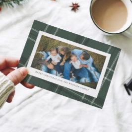 緑の格子枠1枚の写真のホリデーカード シーズンカード