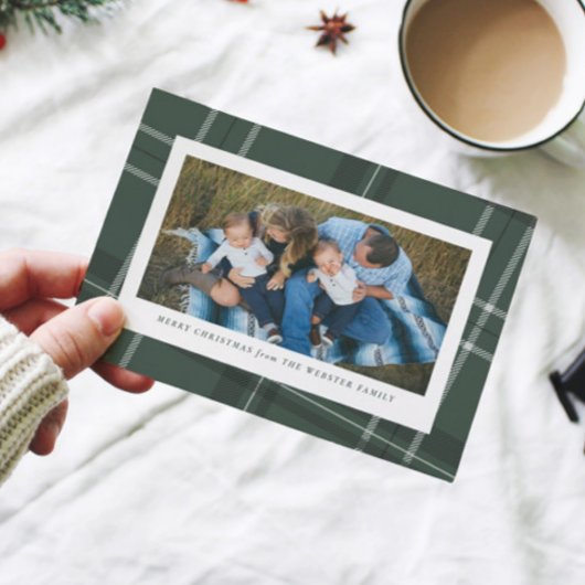 緑の格子枠1枚の写真のホリデーカード シーズンカード