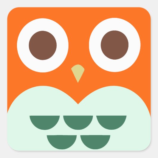 緑の格子柄のオレンジフクロウかわいい スクエアシール (正面)