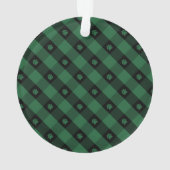 緑の格子柄の前足跡ペット写真 オーナメント (裏面)