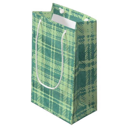緑の格子模様のギフトペーパーバッグ スモールペーパーバッグ (正面アングル)