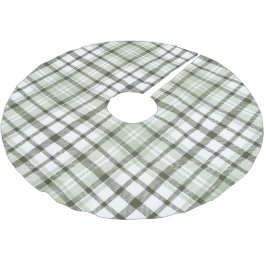 緑の格子模様のクリスマスツリーのベースカバー。 ブラッシュドポリエステルツリースカート