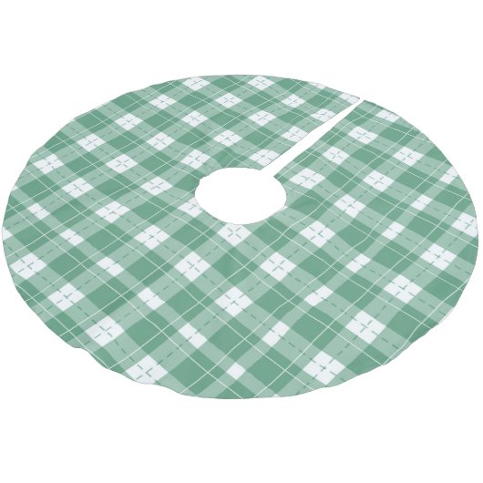 緑の格子模様のクリスマスツリーのベースカバー。 ブラッシュドポリエステルツリースカート (アングル)