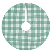 緑の格子模様のクリスマスツリーのベースカバー。 ブラッシュドポリエステルツリースカート (正面)