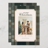 緑の格子模様のクリスマスツー写真ホリデーカード シーズンカード (正面/裏面)