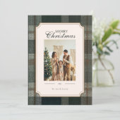 緑の格子模様のクリスマスツー写真ホリデーカード シーズンカード (スタンド正面)