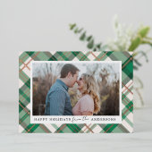 緑の格子模様のクリスマスホイル実在フォルト写真 箔シーズンカード (立ち正面)
