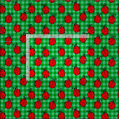 緑の格子模様のケージの上にかわいい赤いテンジウムシ ファブリック (タイル)
