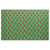 緑の格子模様のケージの上にかわいい赤いテンジウムシ ファブリック (ファットクウォーター)