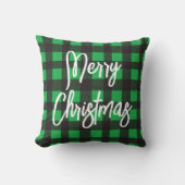緑の格子模様のメリークリスマス クッション (正面)