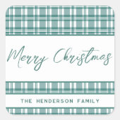 緑の格子模様のメリークリスマス スクエアシール (正面)