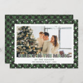 緑の格子模様の星の信じ写真クリスマスカード シーズンカード (正面/裏面)