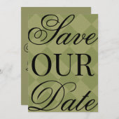 緑の格子模様のSave The Date 招待状 (正面/裏面)