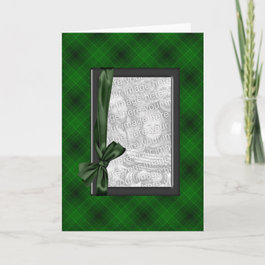 緑の格子模様フォトフレームカード カード (正面)