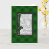 緑の格子模様フォトフレームカード カード (黄色い花)
