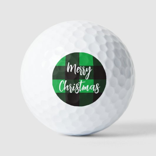 緑の格子模様メリークリスマス ゴルフボール (正面)