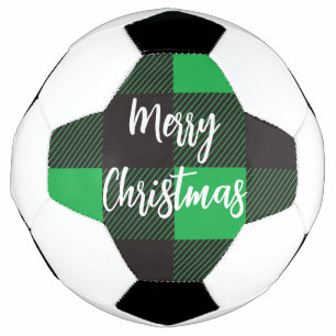 緑の格子模様メリークリスマス サッカーボール