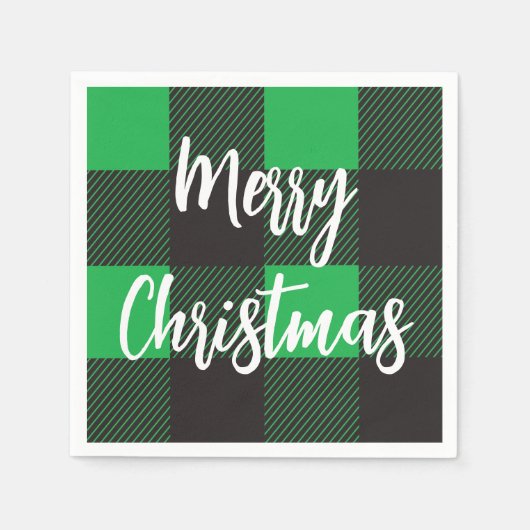 緑の格子模様メリークリスマス スタンダードカクテルナプキン (正面)