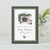 緑の格子水の色の暖かい願いクリスマスカード シーズンカード (スタンド正面)