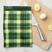 緑の格子状メッシュジオメトリパターン キッチンタオル (四つ折り)