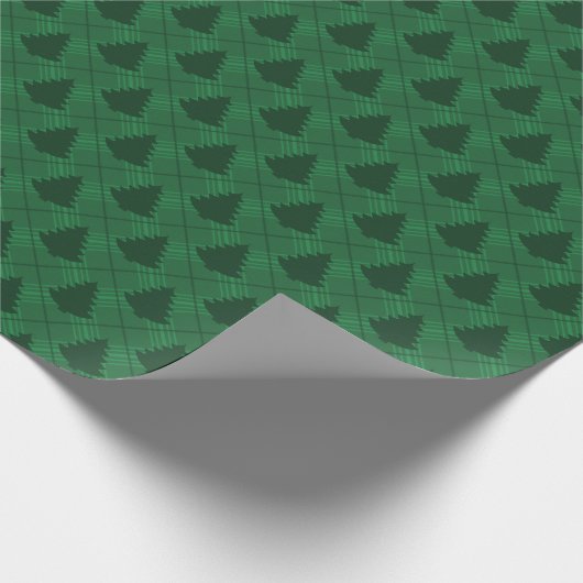 緑の格子縞のクリスマスツリーのギフト用包装紙 ラッピングペーパー (角)
