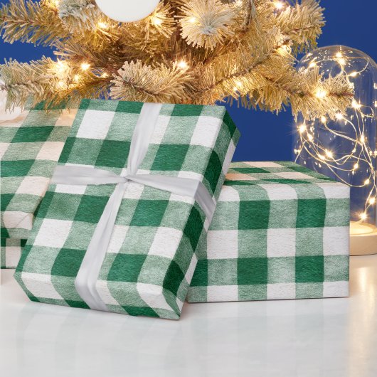緑の格子縞のクリスマス ラッピングペーパー (クリスマス)