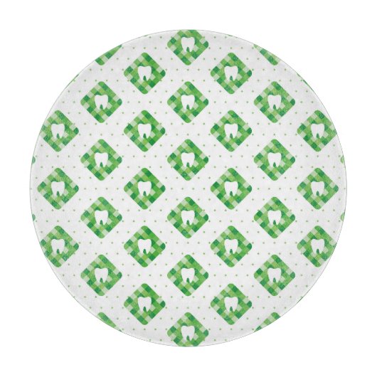 緑の格子縞の歯パターン カッティングボード (正面)