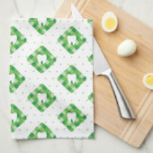 緑の格子縞の歯パターン キッチンタオル (四つ折り)