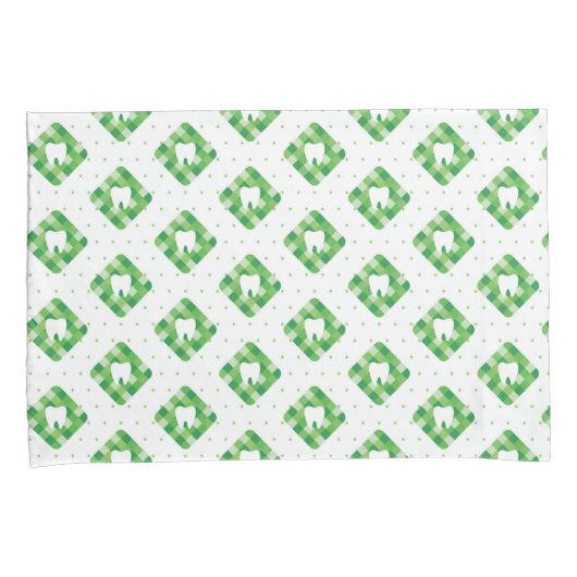 緑の格子縞の歯パターン 枕カバー (正面右)