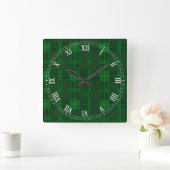 緑の格子縞ローマ数字時計 スクエア壁時計 (ホーム)