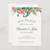 緑の桃の花結婚式の日付を保存 案内ポストカード (正面/裏面)