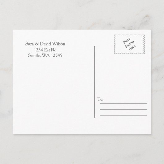 緑の桃の花結婚式の日付を保存 案内ポストカード (裏面)