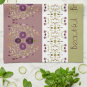 緑の梅と紫のフローラ キッチンタオル (折り畳み)