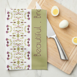 緑の梅と紫のフローラ キッチンタオル