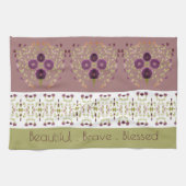 緑の梅と紫のフローラ キッチンタオル (横)