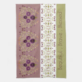 緑の梅と紫のフローラ キッチンタオル (縦)
