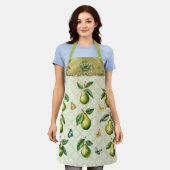 緑の梨と蝶のサマーエプロン エプロン (着用した状態)