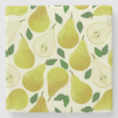 緑の梨のパターン ストーンコースター (正面)