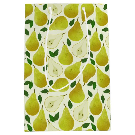 緑の梨のパターン ミディアムペーパーバッグ (正面)