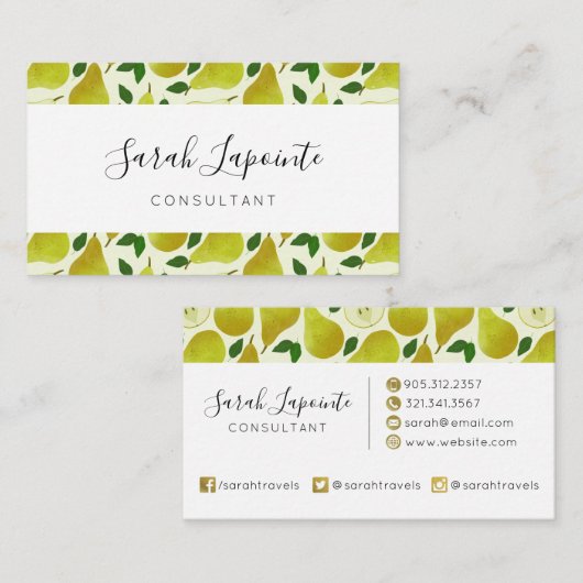 緑の梨のパターン 名刺 (正面/裏面)