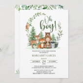 緑の森ああ男の子の森の動物の赤ちゃんシャワー 招待状 (正面/裏面)