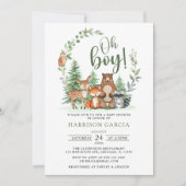 緑の森ああ男の子の森の動物の赤ちゃんシャワー 招待状 (正面)