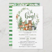 緑の森ああ男の子の森の動物の赤ちゃんシャワー 招待状 (正面/裏面)