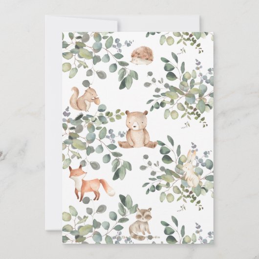 緑の森お洒落（き）の動物たちのベビーシャワー 招待状 (裏面)