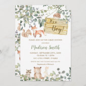 緑の森お洒落（き）の動物たちのベビーシャワー 招待状 (正面/裏面)