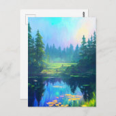 緑の森とクリアー魅力的リング ポストカード (正面/裏面)