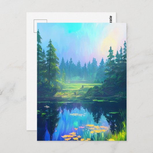 緑の森とクリアー魅力的リング ポストカード (正面/裏面)