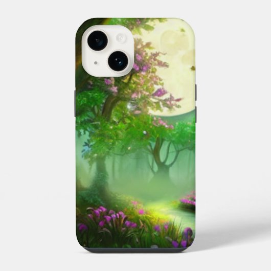 緑の森と満月 iPhoneケース (裏面)