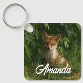 緑の森のかわいいベビーキツネ キーホルダー (正面)