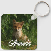 緑の森のかわいいベビーキツネ キーホルダー (裏面)